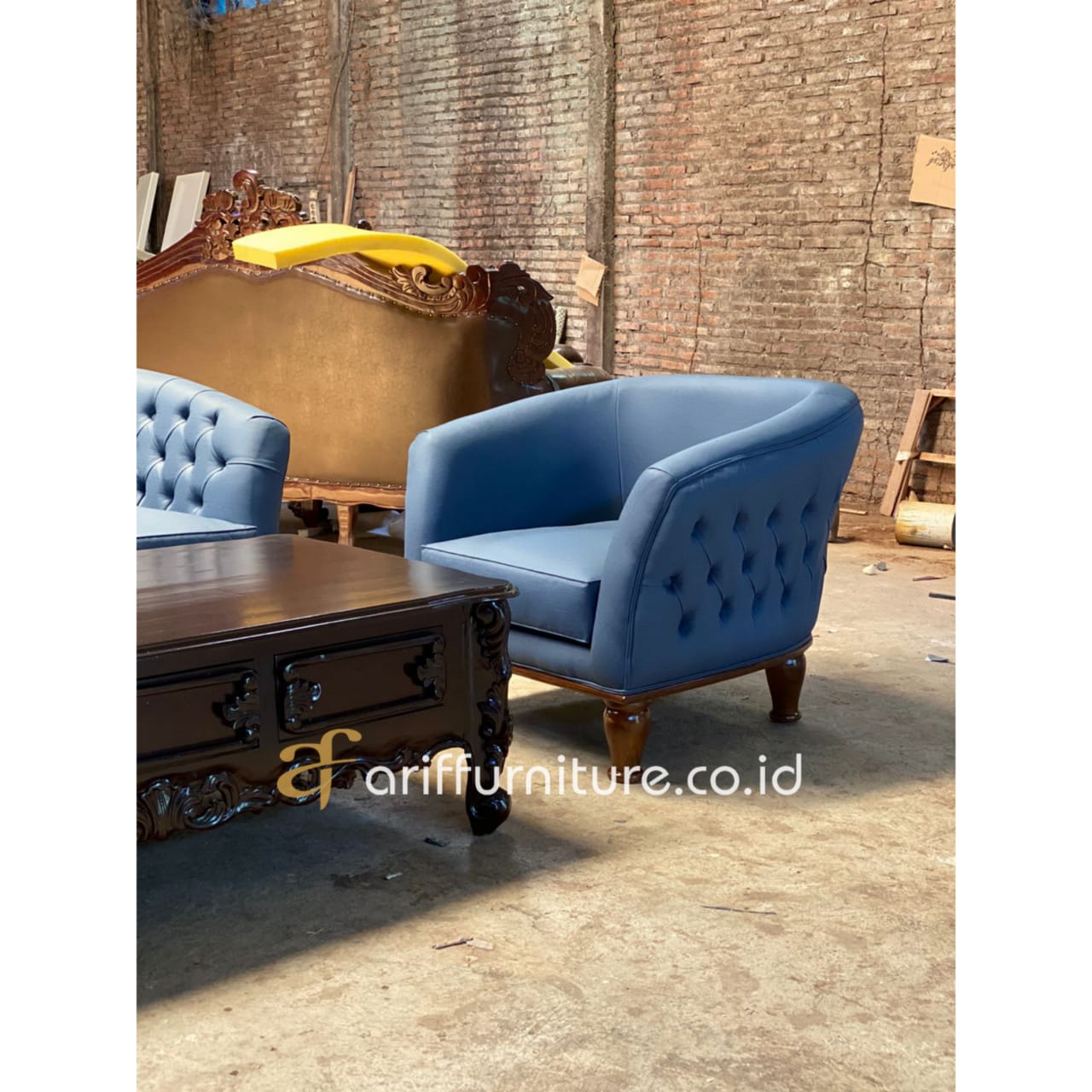 Set Sofa Chesterfield Beauty Blue Navy Modern 1