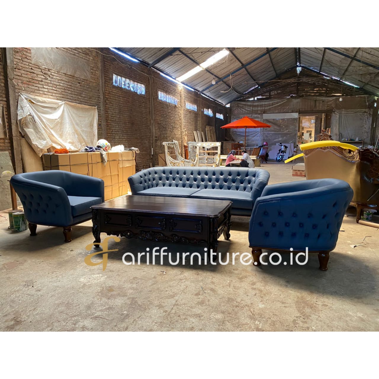 Set Sofa Chesterfield Beauty Blue Navy Modern 4